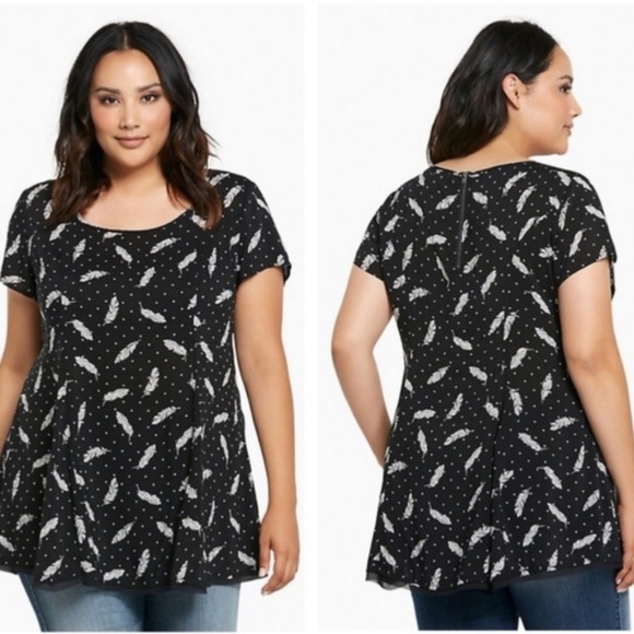 torrid Tops - TORRID Feather Print Flowy Blouse w/ Zipper
